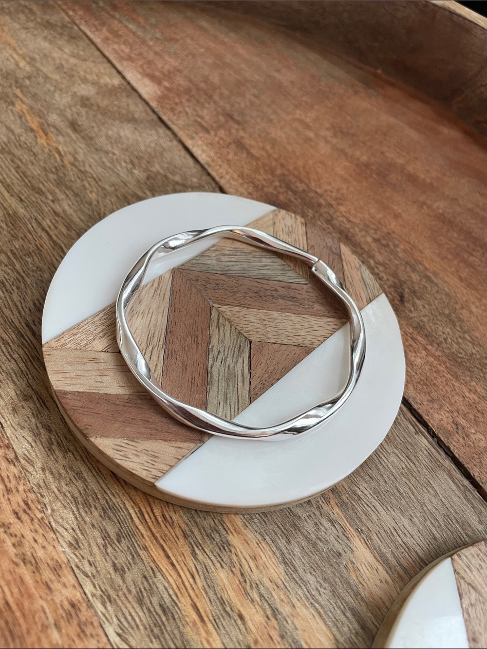 Twisted Silver Tone Bangle Bracelet